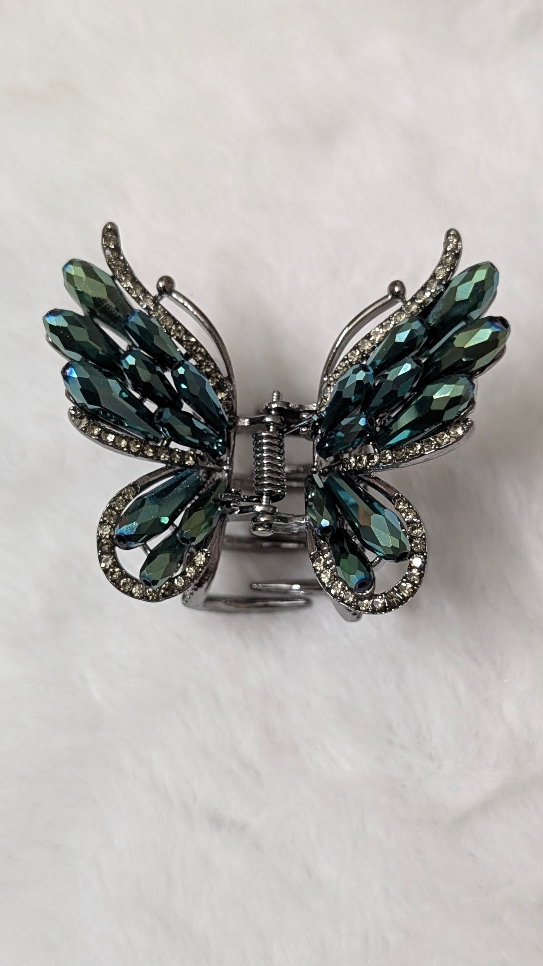 Green Crystal Butterfly Catcher Clip