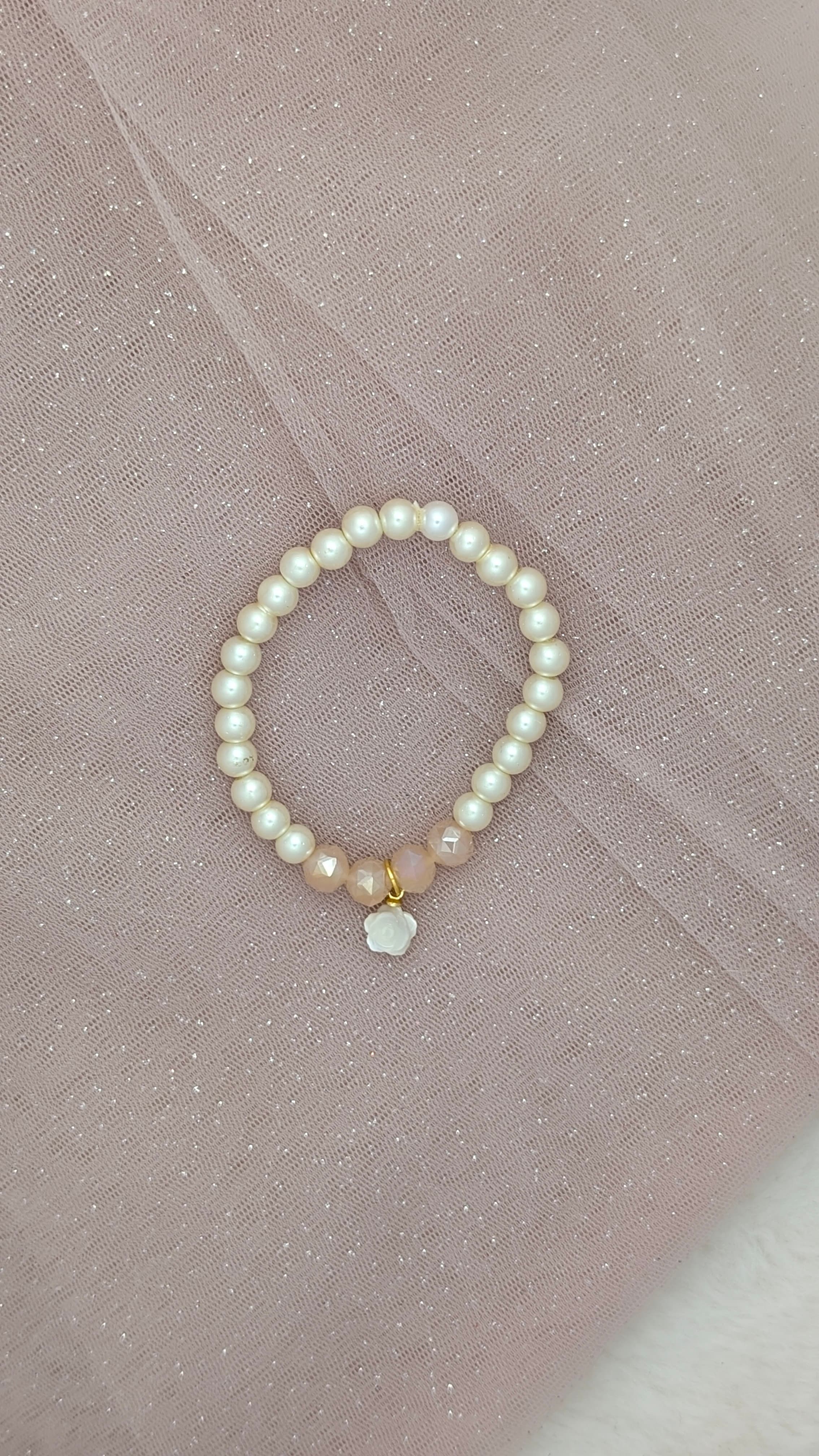 Ivory Pearl Bracelet with White Rose Charm